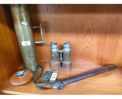 A Selection of collectables to include trench art vase, 3 old lighters to include art deco table lighter and the old police t