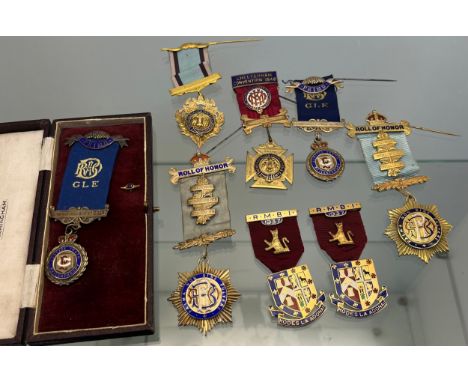 A Collection of Buffalo Lodge medals; various silver marked medals; 6 silver and enamel &amp; Two Gilt plated medals. 