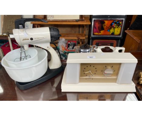 A vintage Sunbeam Mixmaster food mixer and a Goblin Teasmade with alarm clock 