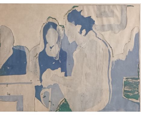 Petal Joan RobertsBlock print titled 'Dinner at Pepe's, unsigned.[36x52cm] 