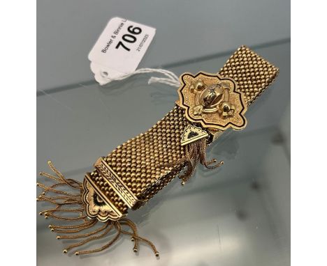 Antique Heavy 14-15ct yellow gold and black enamel fringe slide bracelet. [78.81grams] [Tested positive for 14-15ct gold] 