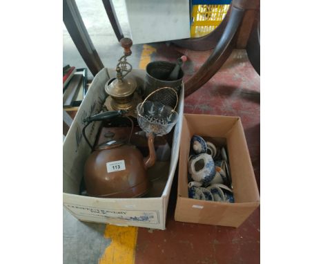 2 Boxes collectables includes copper kettle &amp; grinder items 
