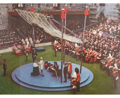 Framed print depicting 'The Investiture of The Prince of Wales by Her Majesty The Queen 1969.[52x6cm] 