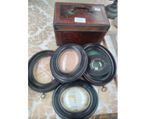 A Victorian double section tea caddy along with Victorian oval photo frames 