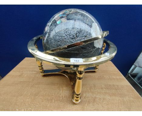 A Large Brass semi precious globe on brass stand with fitted compass 