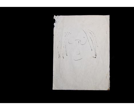 John Lennon Self Portrait, a black pen and ink self portrait of John Lennon - measuring 11" By 9" with some paper loss to the