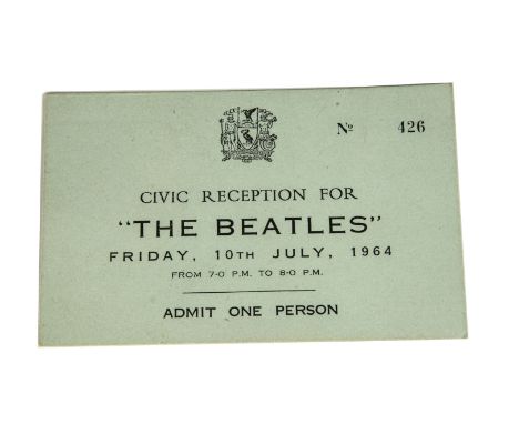 The Beatles Civic Reception Ticket, An original ticket for the Civic Reception for The Beatles which took place at Liverpool 