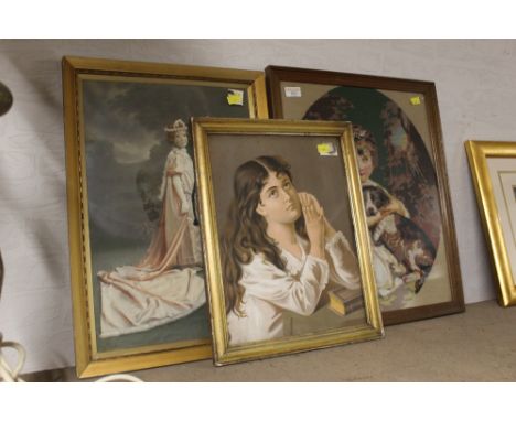Tapestry picture of girl with puppy and two other prints of young girls 
