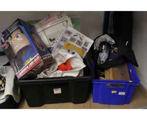 Star Wars Comtalk figures, wooden box of games counters, wooden horse figure, steam engine and paperwork, etc. 