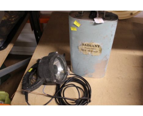 Vintage electric bed warmer and industrial spot lamp 