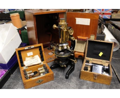 Boxed W Watson &amp; Sons of London microscope with boxed accessories 
