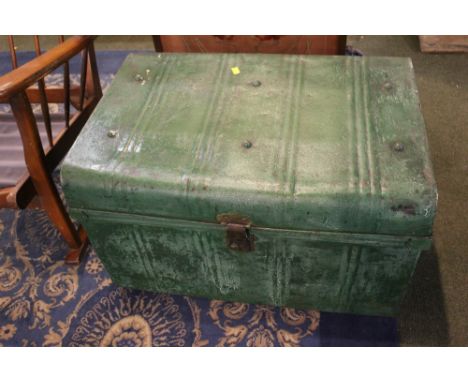 Vintage green painted metal trunk