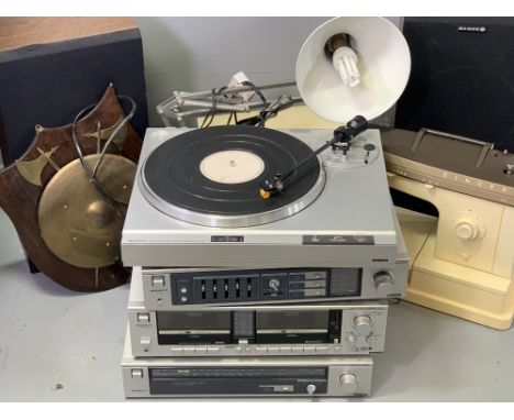 SANYO HIFI SYSTEM to include auto-return belt-drive turntable TP250, double tape deck ETC, also speakers, Singer sewing machi