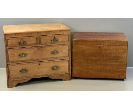FARMHOUSE PINE CHEST of two short over two long drawers, on bracket feet, 80cms H, 95cms W, 57cms D and a stained pine blanke