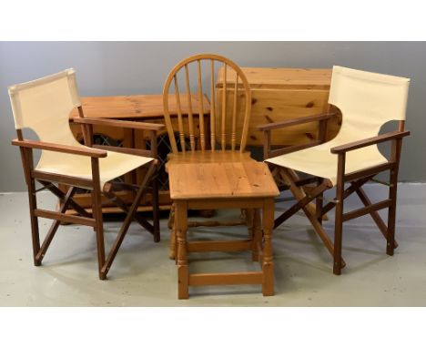 FURNITURE ASSORTMENT - modern pine gate leg table, two door cupboard, square topped occasional table and a single hooped and 