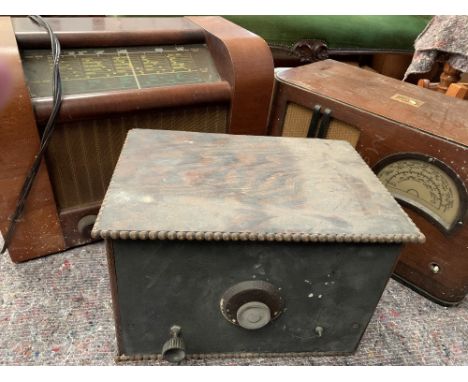 VINTAGE VALVE RADIOS (3) - Marconi model no. T19A, an unmarked wooden cased model and His Master's Voice, 27cms H, 44cms W, 2