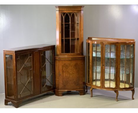 REPRODUCTION MAHOGANY DISPLAY CABINET - with two astragal glazed doors on bracket feet, 104cms H, 108cms W, 34cms D, a bow fr