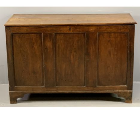 19th CENTURY OAK DOWER CHEST with three fielded panel front, on bracket supports, 84cms H, 128cms W, 52cms D