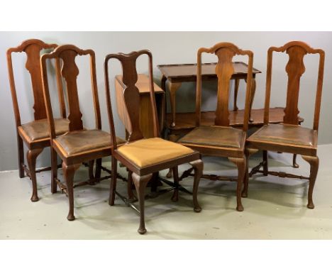 FURNITURE ASSORTMENT - a set of five antique mahogany splatback dining chairs, gate leg table and two reproduction coffee tab