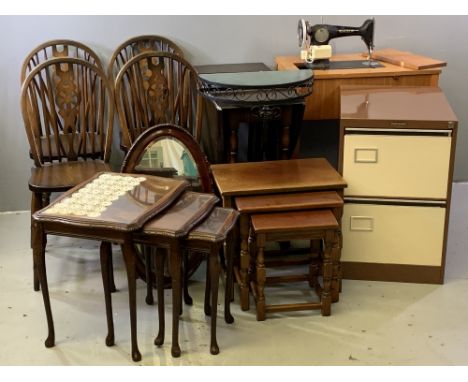 LARGE FURNITURE ASSORTMENT - comprising Priory style gate leg table, four wheelback dining chairs, two nests of three tables,