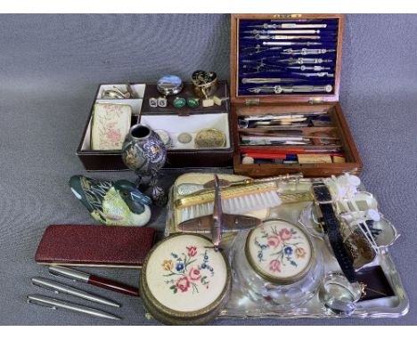 PARKER PENS &amp; PENCIL (3), vintage geometry set in a wooden box, dressing table items and assorted similar items