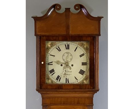 VICTORIAN LONGCASE CLOCK - oak, eight day movement with painted dial, by J Willman, Bangor (working at the property), 216cms 