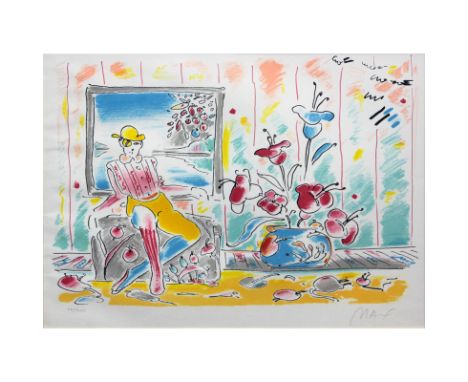 Peter Max, German/American (b-1937) Lithograph "Zero and Flowers" Pencil Signed and Numbered 73/300. Good condition. Measures