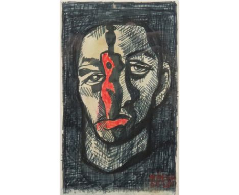 Béla Kádár, Hungarian (1877-1955) Ink and Gouache on paper "Portrait of a Man". Signed lower right. Good condition. Measures 