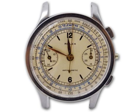 Rare Circa 1940's Men's Rolex Chronograph Model 2508 Stainless Steel Watch with Antimagnetic Dial, tachymetric and telemetric