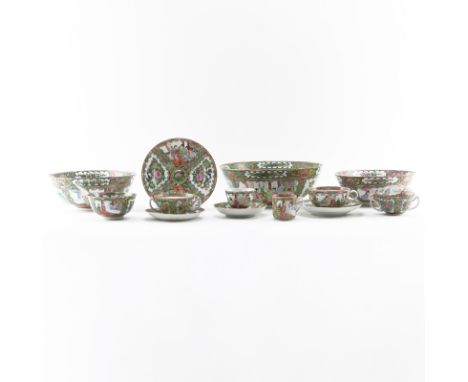 Sixty (60) Pc 20th Century Chinese Rose Medallion Porcelain Incomplete Dinner Service. Includes: 7 plates (7-1/2" Dia), 9 cup