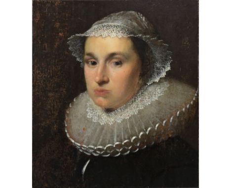Attributed To: Michiel Jansz Van Miereveld, Dutch (1567-1641) Oil on Panel "Levina Ockers?" Unsigned. Depicts a portrait of a