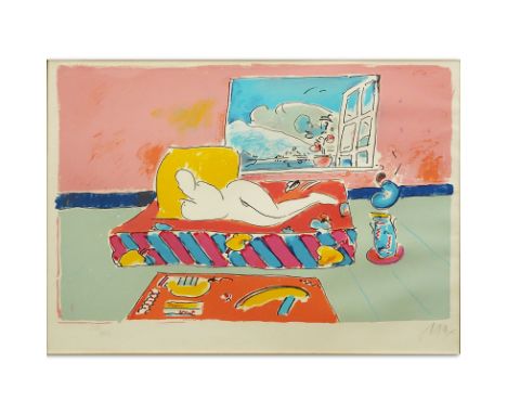 Peter Max, German/American (b-1937) Lithograph "By The Window" Pencil Signed and Numbered 201/300. Watermarked lower left (sl