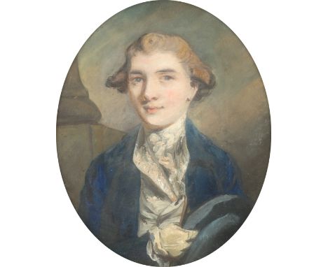 Attributed to Daniel Gardner (c.1750-1805) Portrait of a gentleman, half-length, in a blue coat, before a column Pastel and g