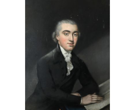 British School c.1800 Portrait of a gentleman wearing a black coat and white stock resting his elbow on an open book Pastel 2