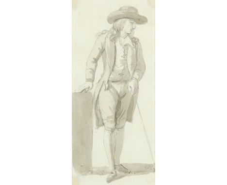 Paul Sandby RA (1731-1809) A youth with a walking stick Pencil and grey wash 21.6 x 9.5cm; 8½ x 3¾in Provenance: Sabin Galler