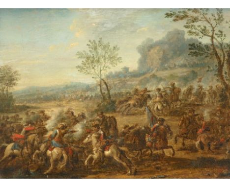 Karel Breydel (Flemish 1678-1733) A cavalry skirmish with fallen horses; A cavalry battle in a mountainous landscape Two, bot