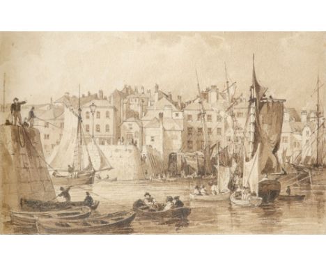 An album of 19th Century English drawings, watercolours and prints Including Thomas Allom (1804-1872); The Barbican Pool, Ply