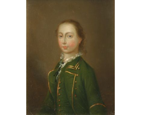 Circle of Francis Alleyne Portrait of a gentleman, half-length, in a green coat and waistcoat; Portrait of a lady, half-lengt