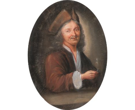 Edward Luttrell (c.1650-1725) Portrait of a man holding a glass Signed and dated E. Luttrell fe 1710 (lower centre) Pastel an