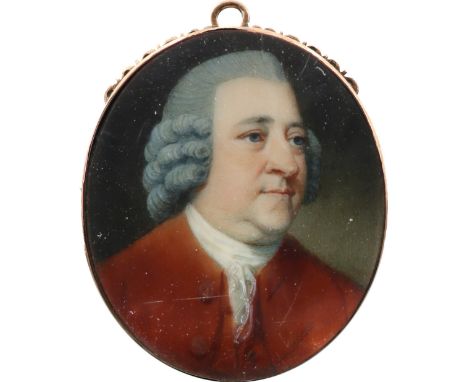 λRichard Crosse (1742-1810) Portrait miniature of a gentleman, wearing a brown coat, brown waistcoat and powdered wig Oval, i