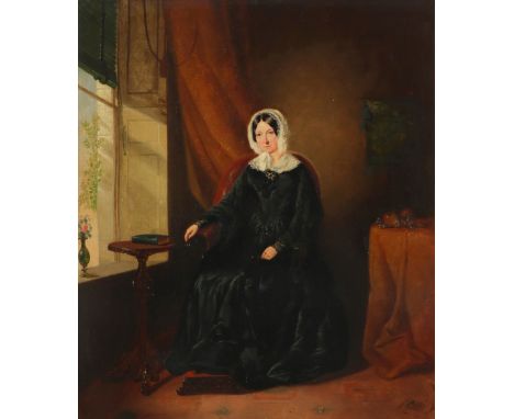 Circle of George Chinnery Portrait of a lady seated by a window Oil on canvas 63.6 x 55cm; 25 x 21¾in