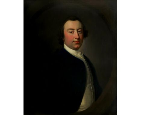 Thomas Hudson (1701-1779) Portrait of a gentleman, traditionally identified as Joseph King, wearing a blue jacket and white w