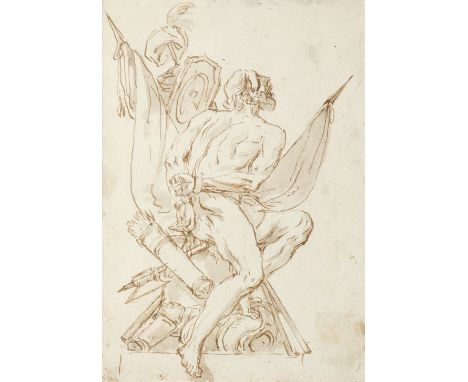 Venetian School 18th Century A chained prisoner with the trophies of war Pen and ink with wash 24.3 x 17cm; 9½ x 6¾in Provena