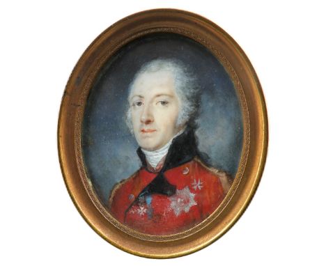 λEnglish School c.1790 Portrait miniature of an officer in uniform Inscribed and dated Wm di Gorma**/1790 (to backing paper) 