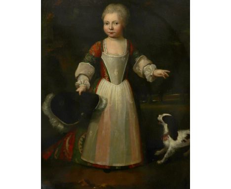 Circle of Gerard Lanscroon Portrait of a young girl in a landscape with a spaniel Oil on canvas 105.7 x 85.4cm; 41½ x 33½in P
