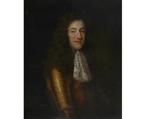 Circle of John Riley Portrait of a gentleman, half-length, in gilded armour in a painted oval Oil on canvas 76 x 63.7cm; 30 x