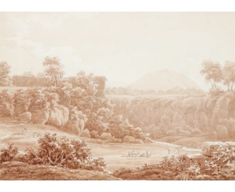 Edward Swinburne (1765-1847) Roman landscape with Mount Soracte in the distance Signed and inscribed View at S.a Maria di Fal