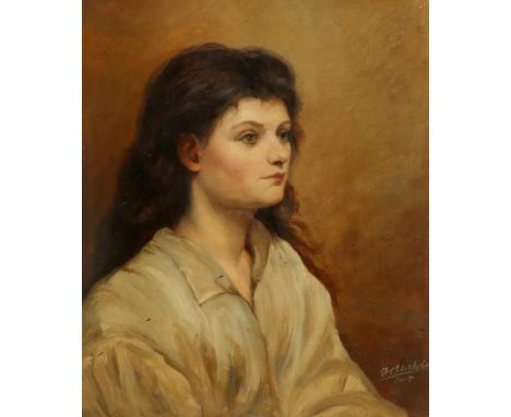 M. Nicholson (19th Century) Portrait of a young lady wearing a white blouse Signed and dated M Nicholson/Jan '90 (lower right
