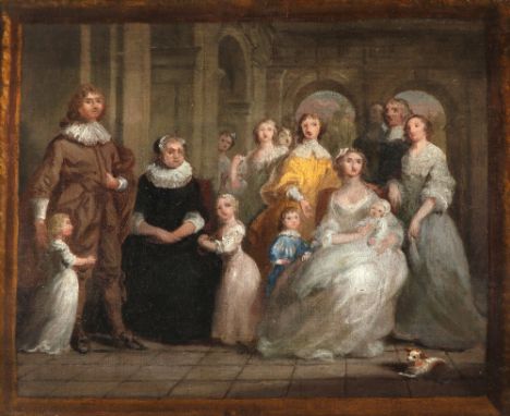 Attributed to Joseph Highmore (1692-1780 Study for a family portrait in an architectural setting, with some of the figures in