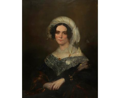 English School c.1830 Portrait of a lady, half-length, dressed in black dress with lace trim and a turban Oil on canvas 91.7 